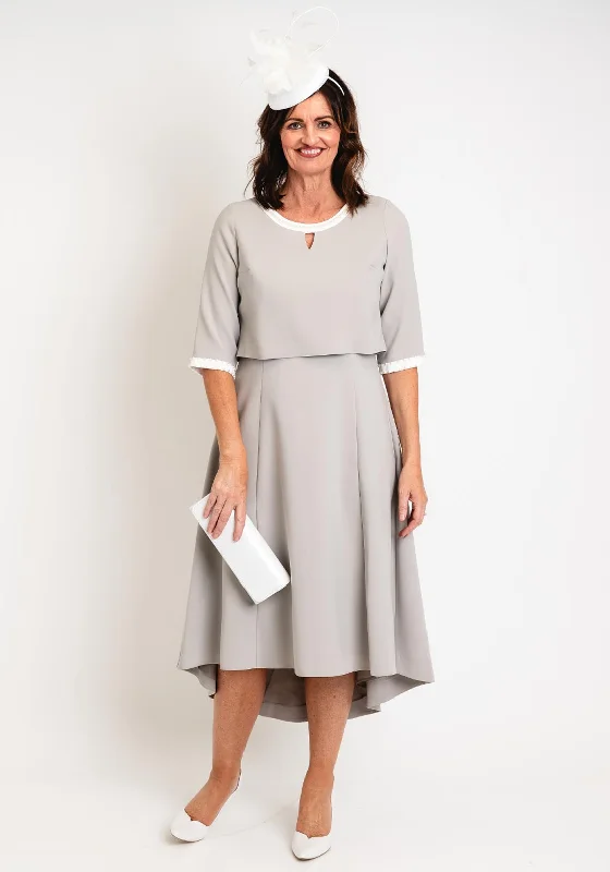Take Advantage Lizabella Pearl Trim A-Line Midi Dress, Stone