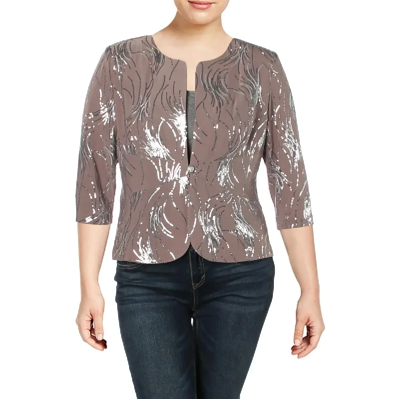 Super Sale Womens Sequined 3/4 Sleeves One-Button Blazer