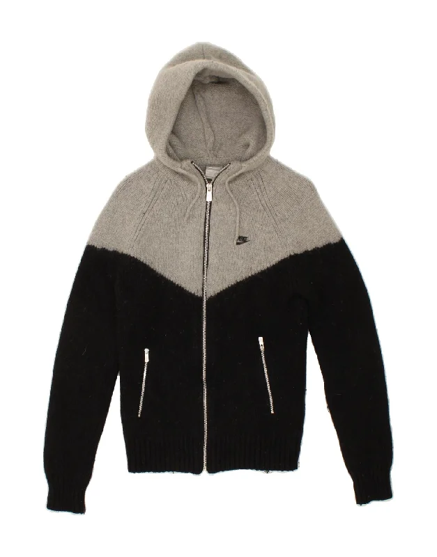 Steals and Deals NIKE Womens Hooded Cardigan Sweater UK 12 Medium Black Colourblock