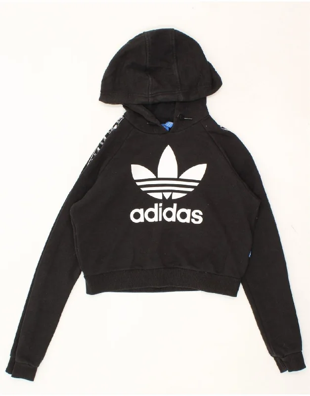 Price Cut ADIDAS Womens Oversized Graphic Crop Hoodie Jumper UK 10 Small Black
