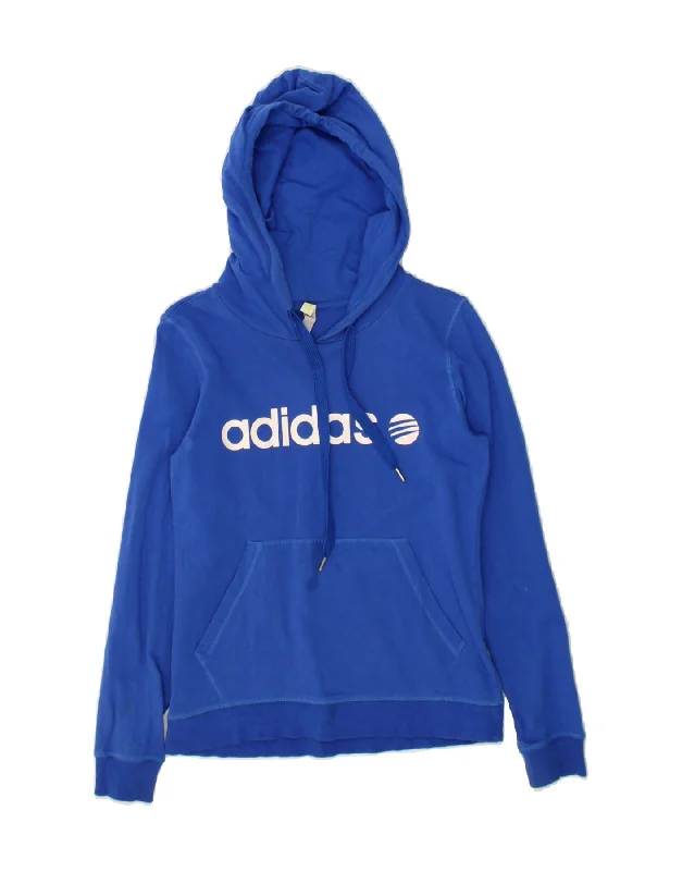 Closeout ADIDAS Womens Graphic Hoodie Jumper UK 12 Medium Blue Cotton