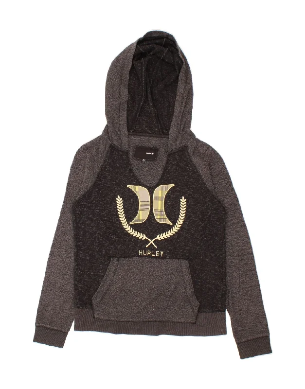 Limited Stock HURLEY Womens Graphic Hoodie Jumper UK 14 Medium Black Colourblock Cotton Limited Stock HURLEY Womens Graphic Hoodie Jumper UK 14 Medium Black Colourblock Cotton