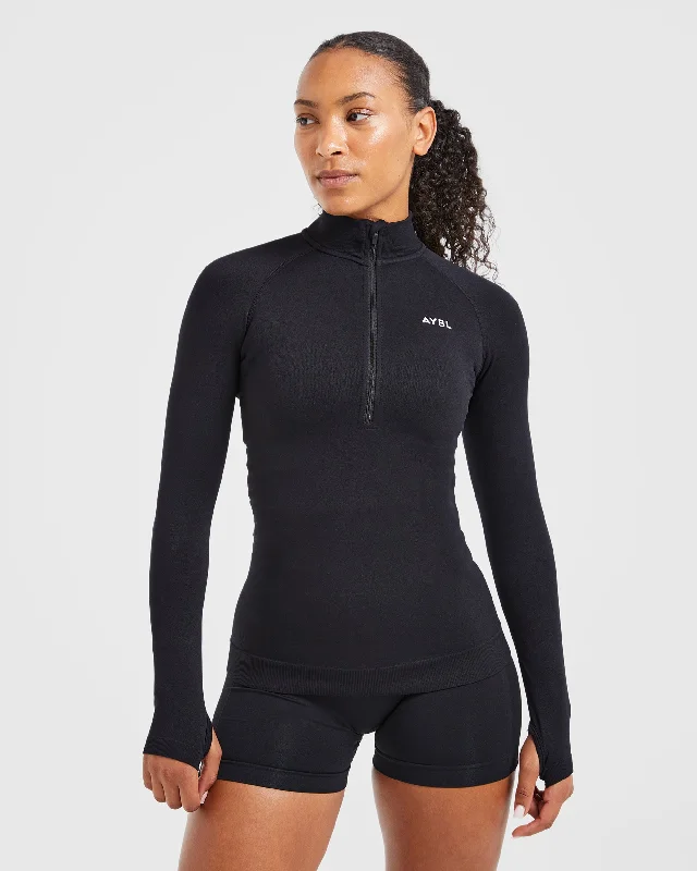 Discount Mania Essential Seamless 1/2 Zip Pullover - Black