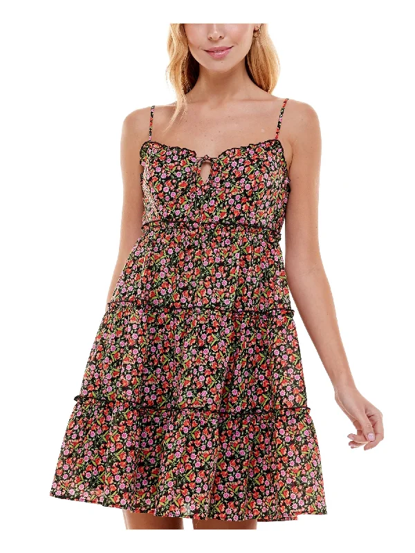 Today’s Deal B DARLIN Womens Black Ruffled Zippered Tiered Tie Key-hole Floral Spaghetti Strap Scoop Neck Short Baby Doll Dress Today’s Deal B DARLIN Womens Black Ruffled Zippered Tiered Tie Key-hole Floral Spaghetti Strap Scoop Neck Short Baby Doll Dress