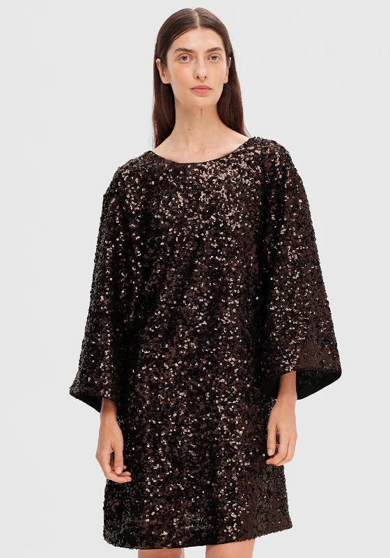 Don't Miss Selected Femme Mallie Sequin Smock Mini Dress, Java