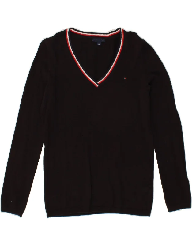 Super Sale TOMMY HILFIGER Womens V-Neck Jumper Sweater UK 10 Small Black