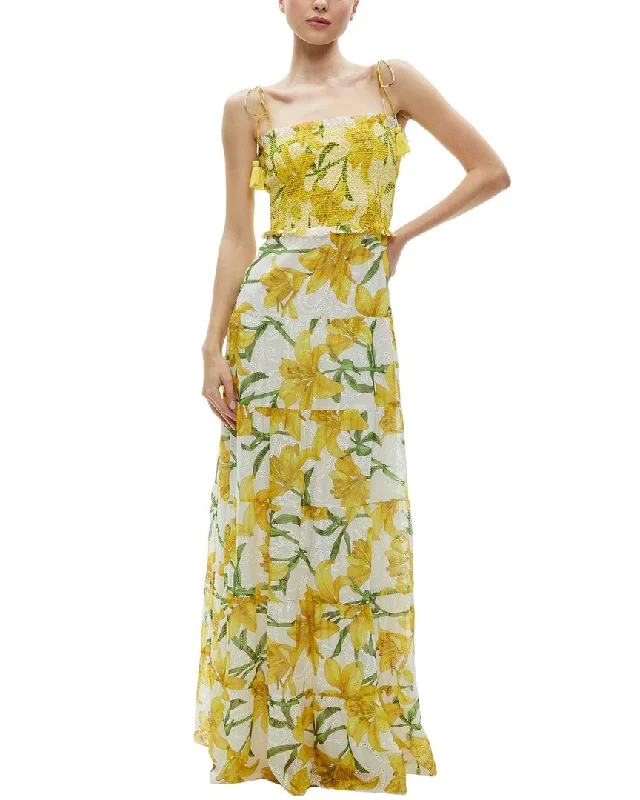 Super Deal alice + olivia Marna Tiered Midi Tie Strap Dress