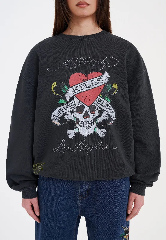Sneak Peek Sale Womens Love Kill Slowly Crew Neck Sweatshirt - Black