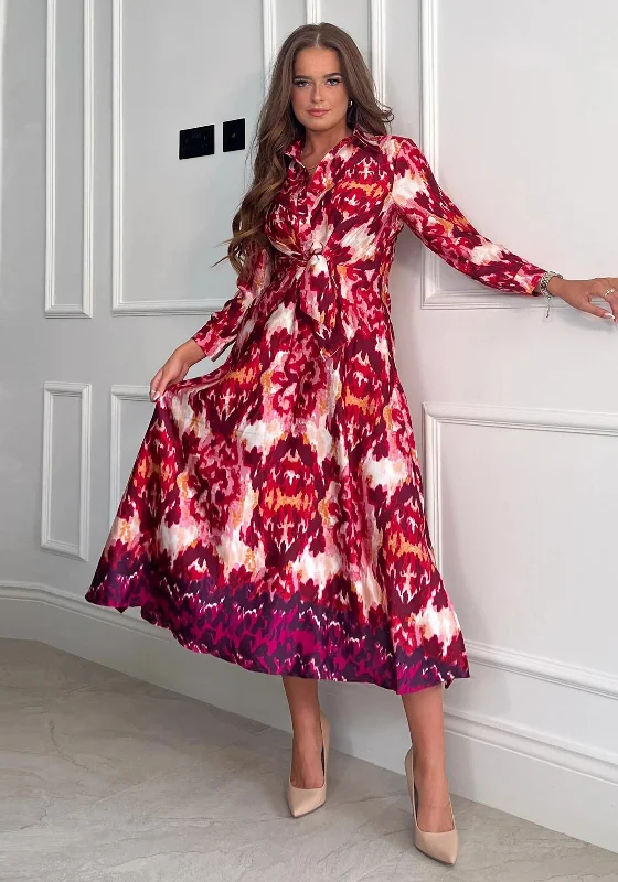 Huge Discounts Girl In Mind Isabella Tie Front Shirt Midi Dress, Pink