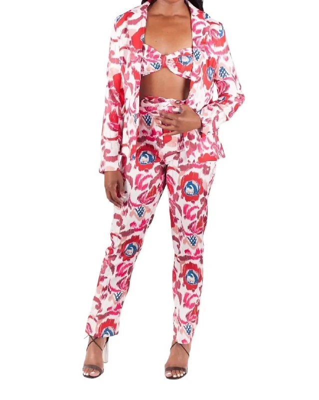 Discount Extravaganza Three Piece Pant Suit In Red Multi