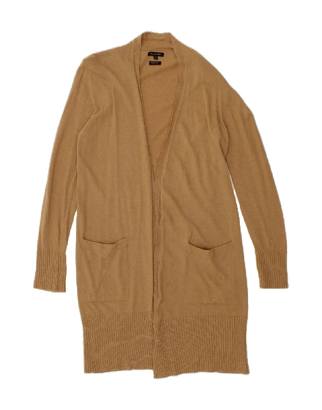 Price Buster MASSIMO DUTTI Womens Longline Cardigan Sweater UK 12 Medium Beige Wool