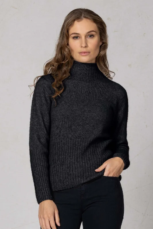 New Deals Noble Wilde - Rib Turtle Neck Sweater in Charcoal