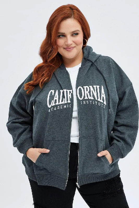 Fantastic Deals Grey Hoodie Jacket Zip Fleece California Embroidered
