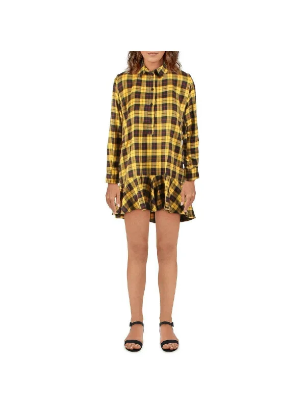 Mega Sale AQUA Womens Yellow Long Sleeve Collared Short Shirt Dress
