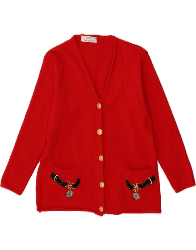 Limited Time Discount ST. BERNARD Womens Graphic Cardigan Sweater UK 10/12 Medium Red Wool