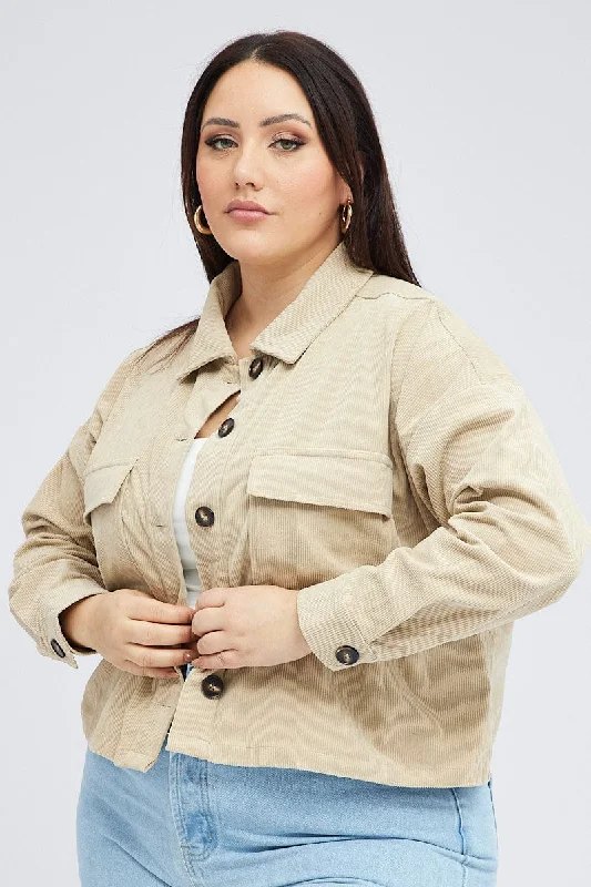 Price Rollback Beige Cord Crop Jacket Long Sleeve