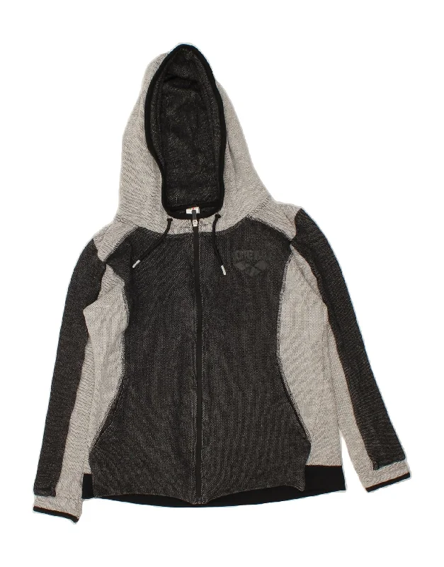 Hurry In ARENA Womens Graphic Zip Hoodie Sweater UK 18 XL Grey Colourblock Cotton
