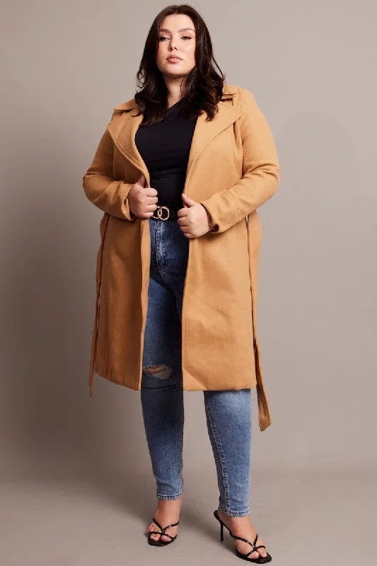 Reduced Prices Beige Long Belted Wrap Coat