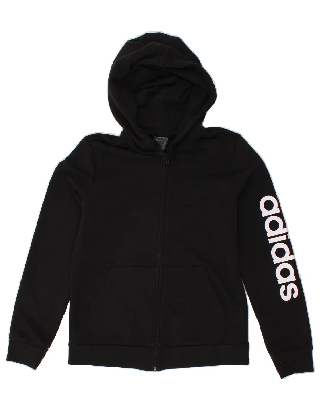 Can't Miss ADIDAS Womens Graphic Zip Hoodie Sweater UK 12/14 Medium Black Cotton