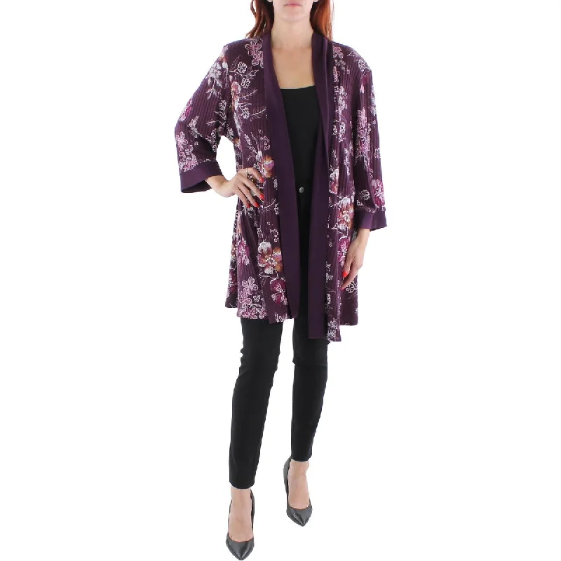 Price Blitz Plus Womens Knit Floral Duster Blazer