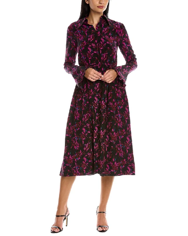 Huge Discounts Les Reveries Ruffle Cuff Silk Shirtdress