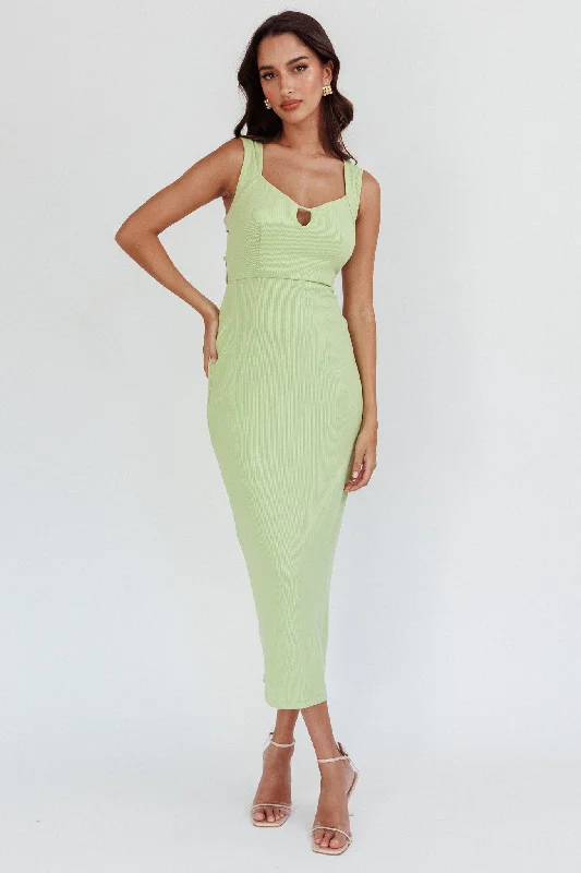 Super Deal Jennine Lace-Up Back Midi Dress Matcha