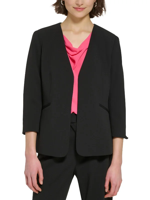 Deep Discounts Petites Womens Woven Collarless Open-Front Blazer