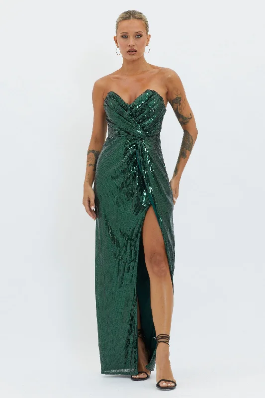 Special Buy Angel Energy Strapless Sequin Maxi Dress Hunter Green