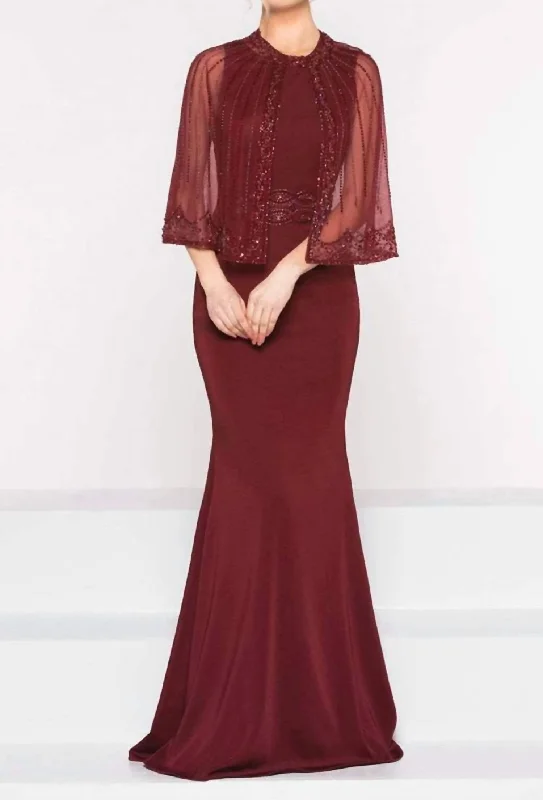 Steals and Deals Cape Gown In Wine