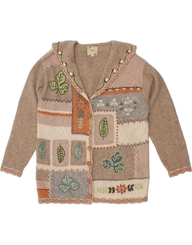 Flash Deals VINTAGE Womens Cardigan Sweater UK 16 Large Grey Patchwork Novelty