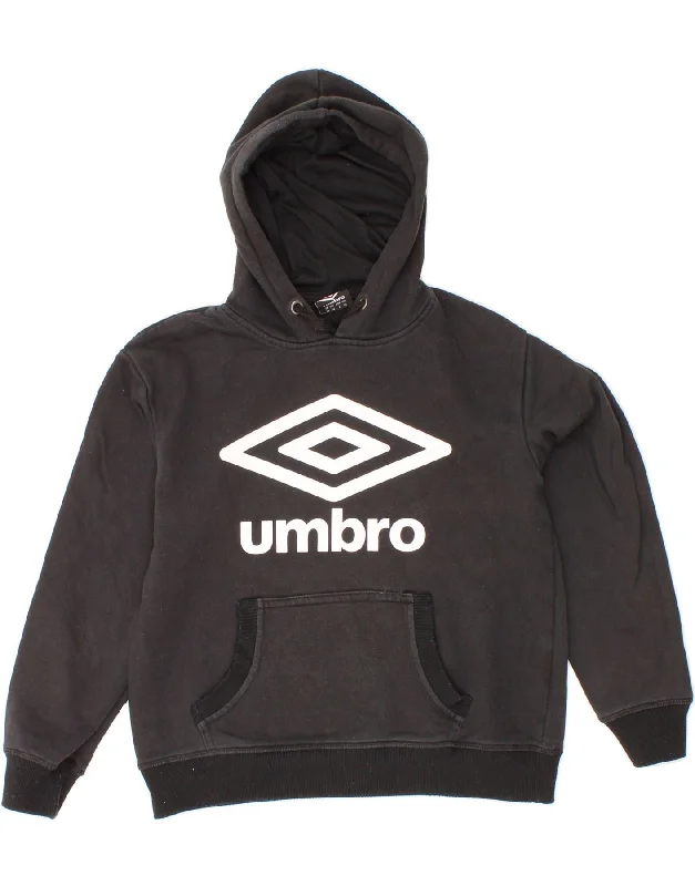 Deal Dash UMBRO Womens Oversized Graphic Hoodie Jumper UK 6 XS Black Cotton