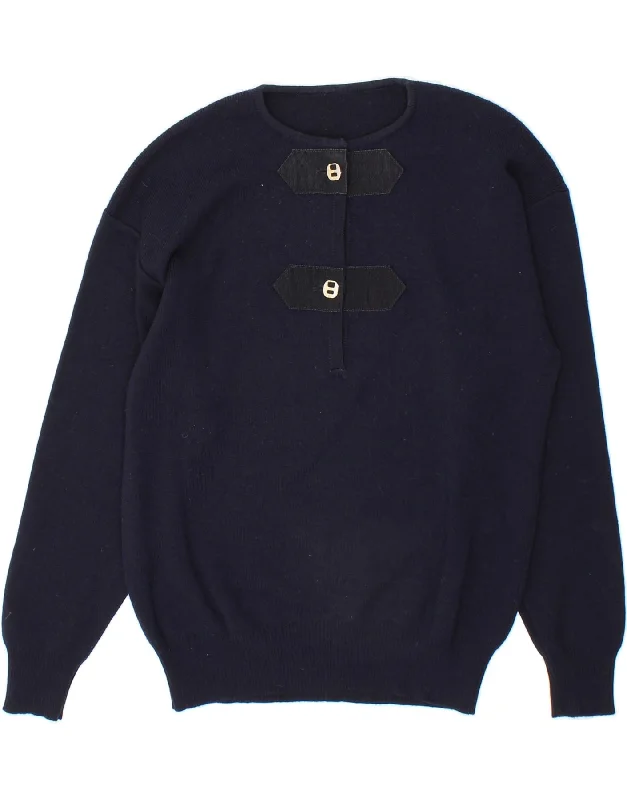 Seasonal Sale VINTAGE Womens Crew Neck Jumper Sweater UK 12 Medium Navy Blue