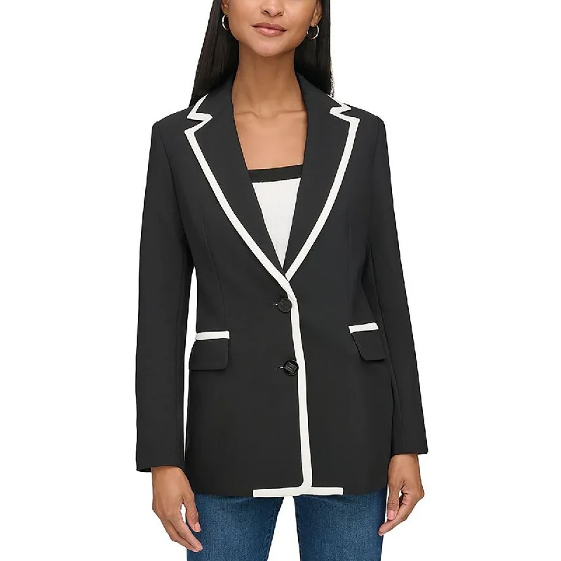 New Deals Womens Woven Contrast Trim Two-Button Blazer