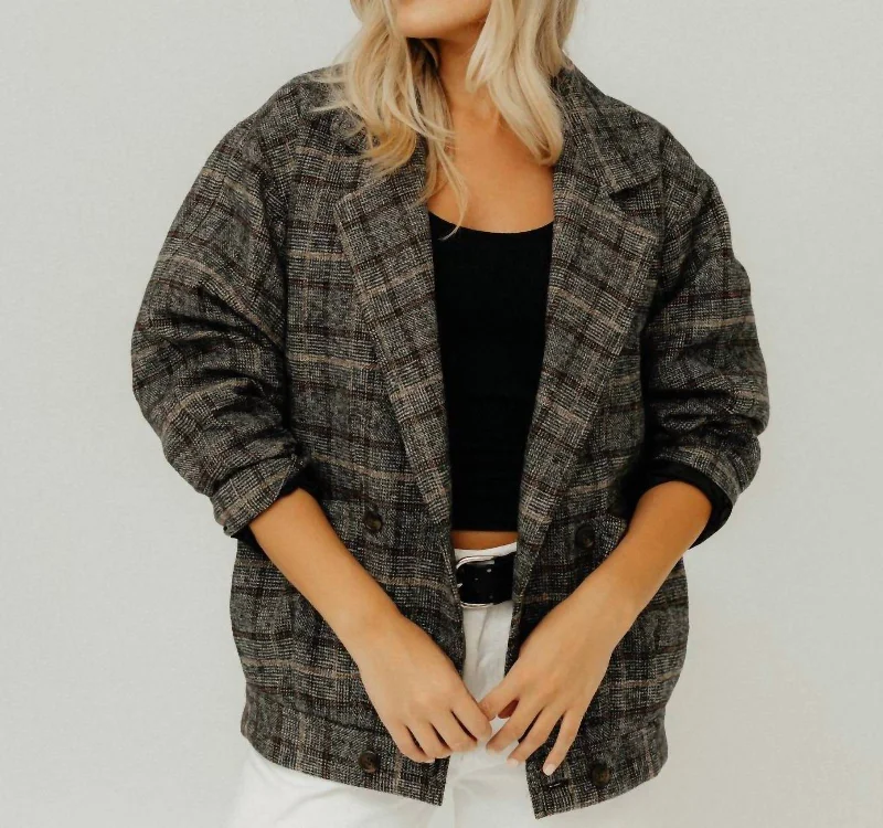 Huge Discounts Double Breasted Jacket In Grey Plaid