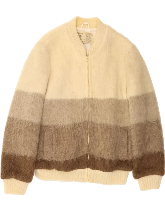 New Deals HILDA Womens Cardigan Sweater UK 16 Large Beige Colourblock Wool