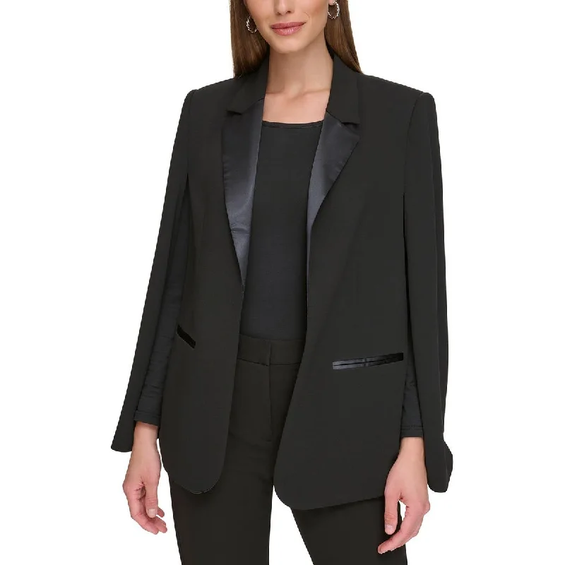 Price Rollback Petites Womens Solid Collared Open-Front Blazer