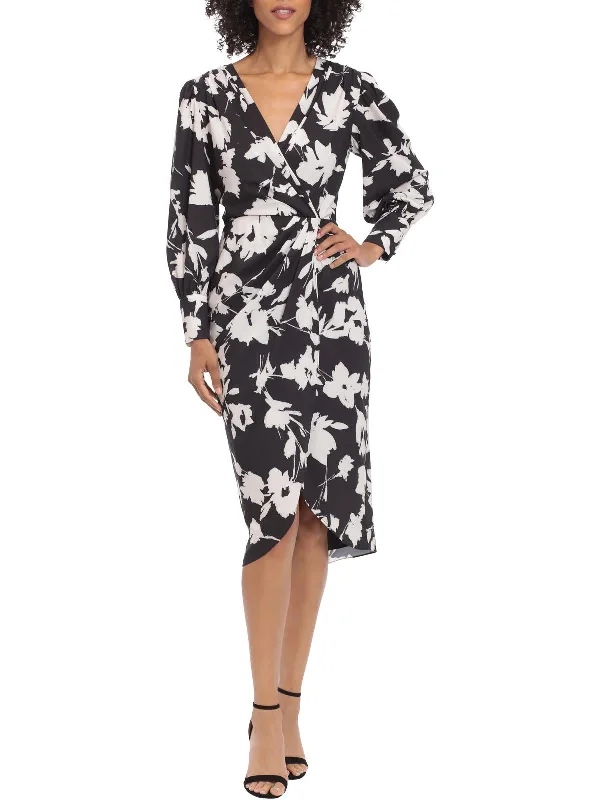 Today Only Womens Printed V Neck Midi Dress