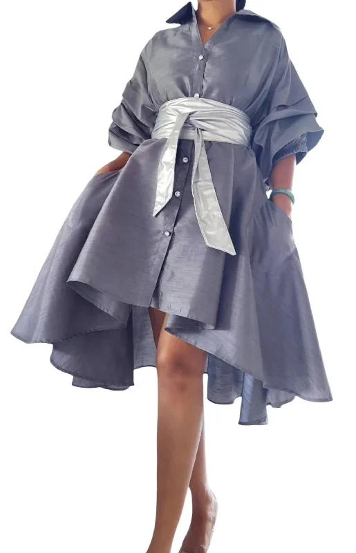 Hot Deal Faux Silk Swing Dress In Gray