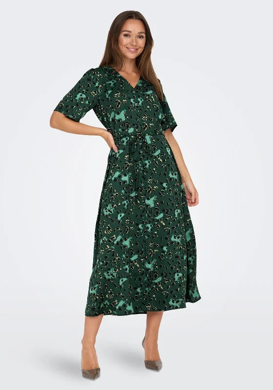 Unmissable Offer JDY Appa Leopard Print V-Neck Maxi Shirt Dress, Scarab