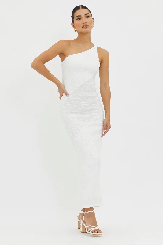 Special Price Clean Slate One-Shoulder Smocked Midi Dress White