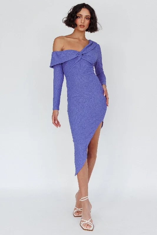 Instant Discount Annalora One-Shoulder Long Sleeve Midi Dress Blue