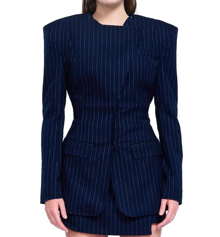 Now or Never Pinstripe Blazer In Navy