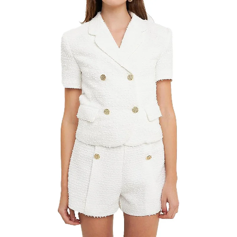 Great Bargains Womens Textured Short Sleeve Double-Breasted Blazer
