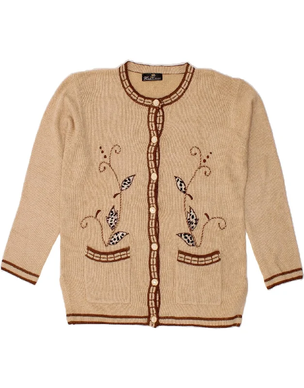 Price Reduction VINTAGE Womens Cardigan Sweater UK 16 Large Beige Polyester