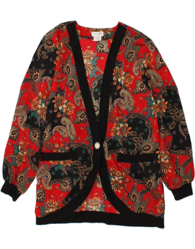 Bonus Savings VINTAGE Womens Cardigan Sweater EU 36/38 Medium Red Floral Polyester