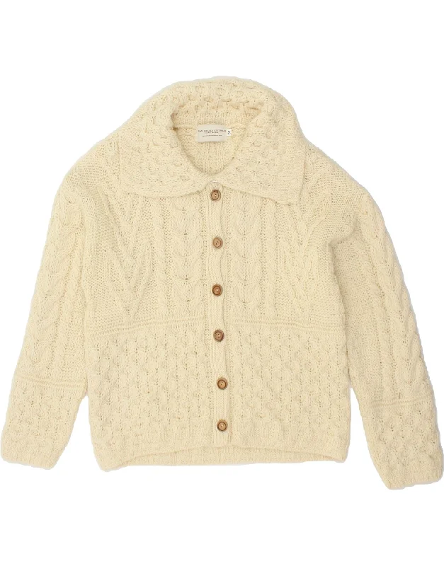 Act Now ARAN ISLANDS KNITWEAR Womens Cardigan Sweater UK 14 Medium Off White Wool