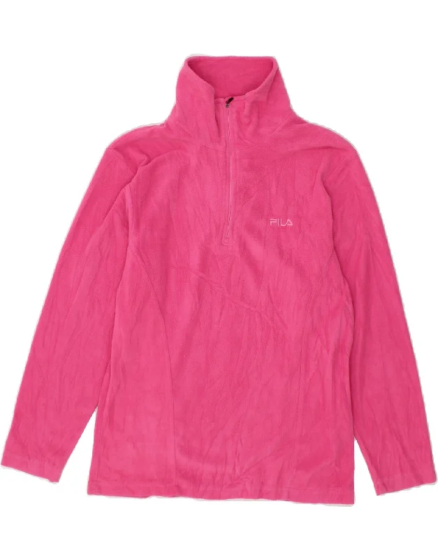 Crazy Savings FILA Womens Zip Neck Fleece Jumper UK 16 Large Pink Polyester
