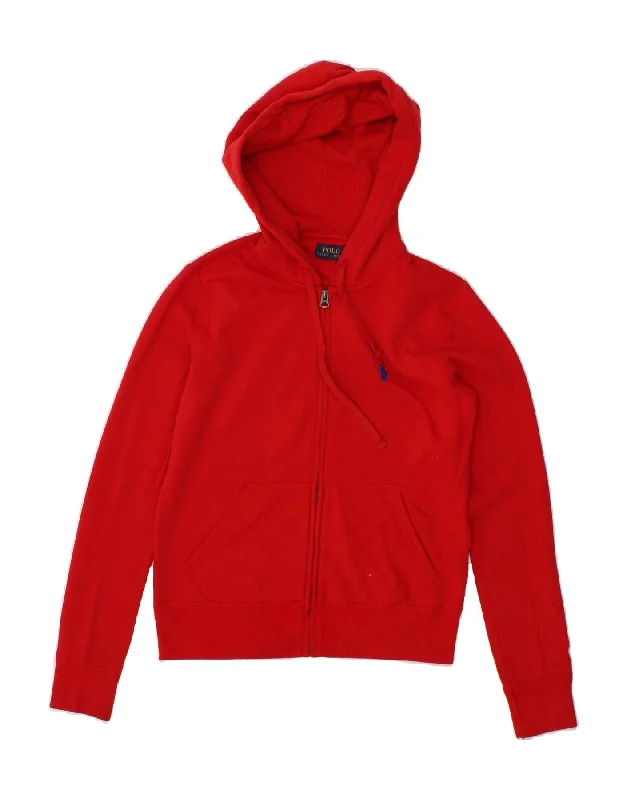 Act Fast POLO RALPH LAUREN Womens Zip Hoodie Sweater UK 10 Small Red Cotton