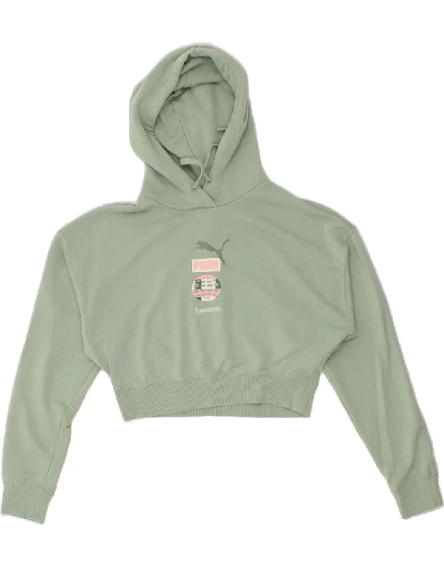 Season Finale Sale PUMA Womens Oversized Crop Graphic Hoodie Jumper UK 10 Small Green Cotton Season Finale Sale PUMA Womens Oversized Crop Graphic Hoodie Jumper UK 10 Small Green Cotton
