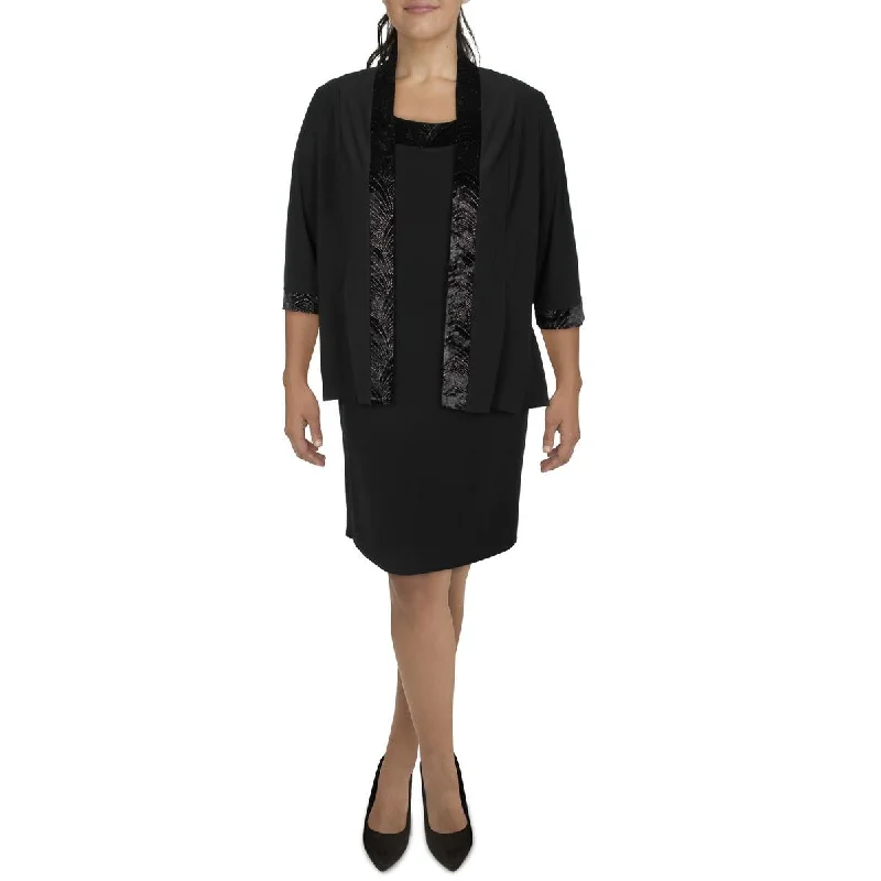 Grand Opening Sale Womens Knit Velvet Trim Collarless Blazer
